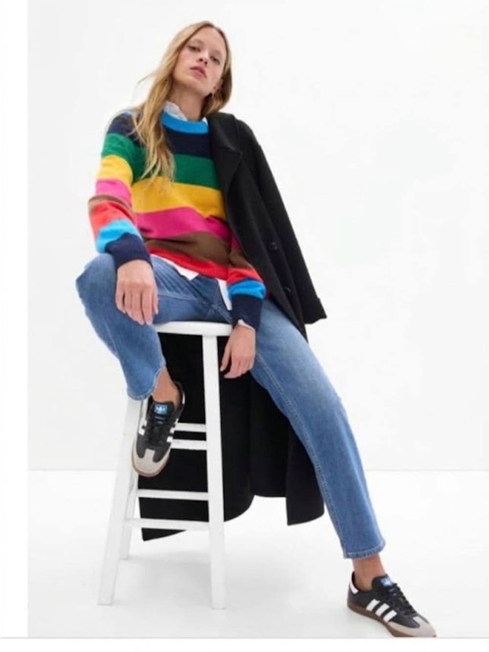Gap Happy Stripe Rainbow CashSoft Crew Neck Sweater Women’s size XL